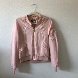 Baby pink embroidered floral members only jacket